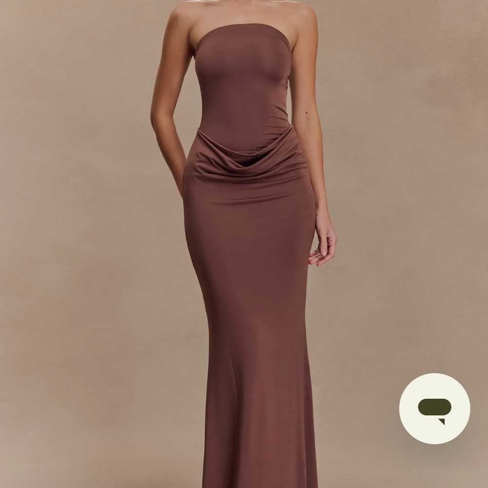 Meshki Chocolate Strapless Gown